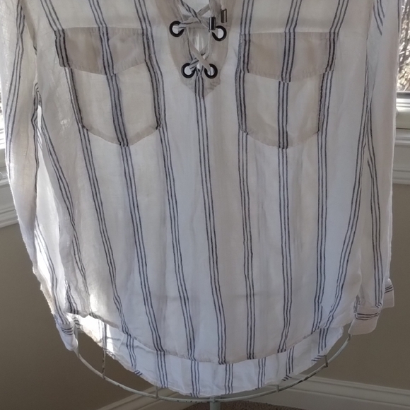 Rails White and Blue Striped Lace-Up Shirt - Picture 4 of 11